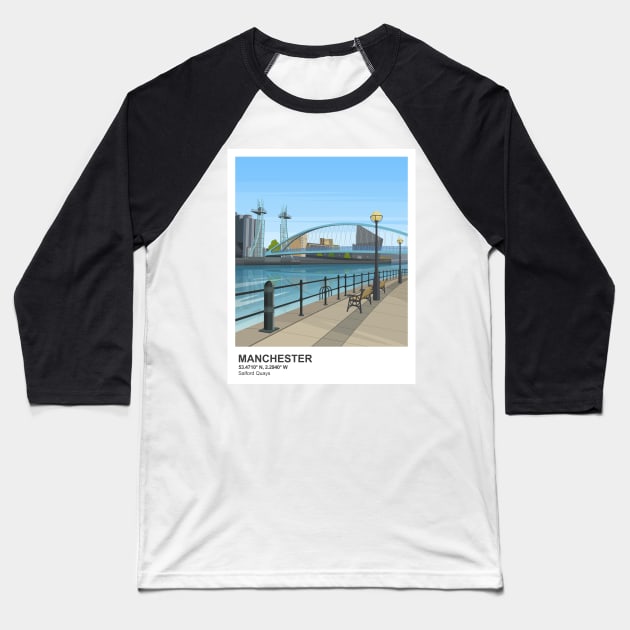 Manchester, Salford Quays Baseball T-Shirt by typelab